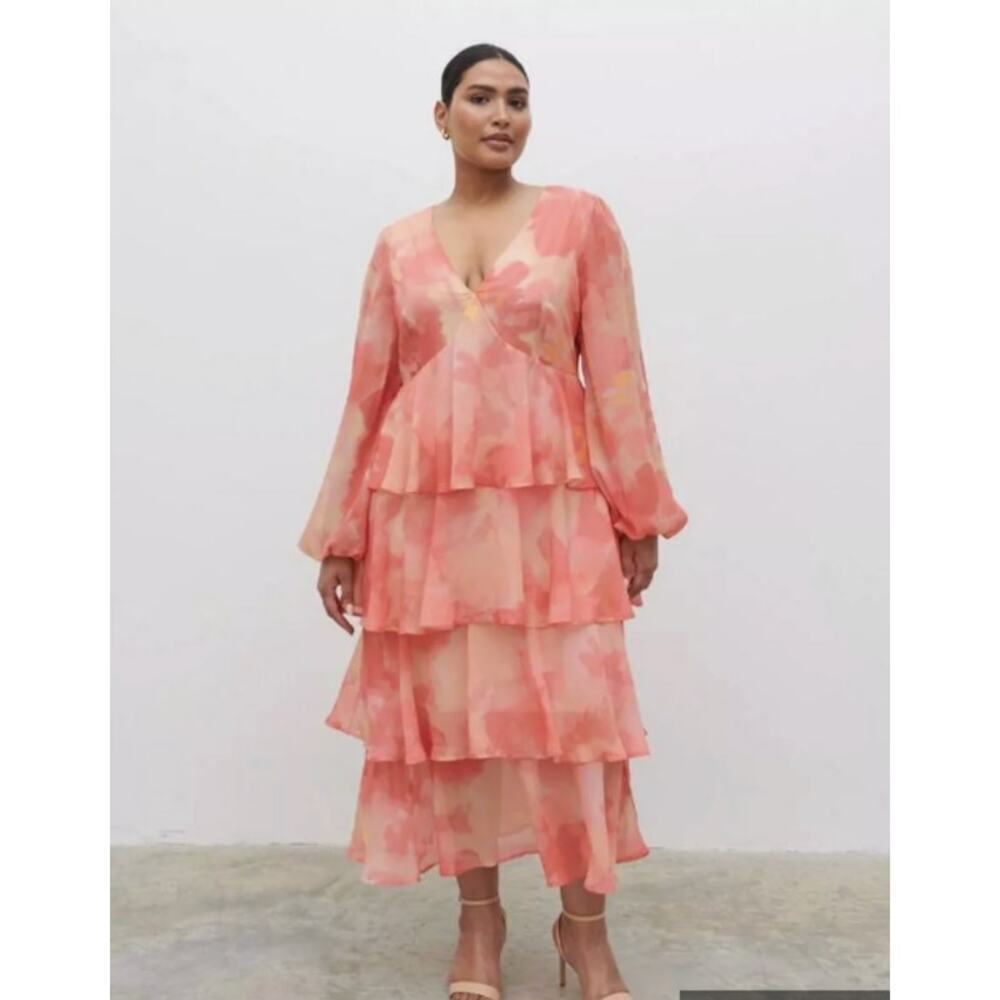 NWT Pretty Lavish Pink Ballon Sleeve Maxi Dress Sz 18